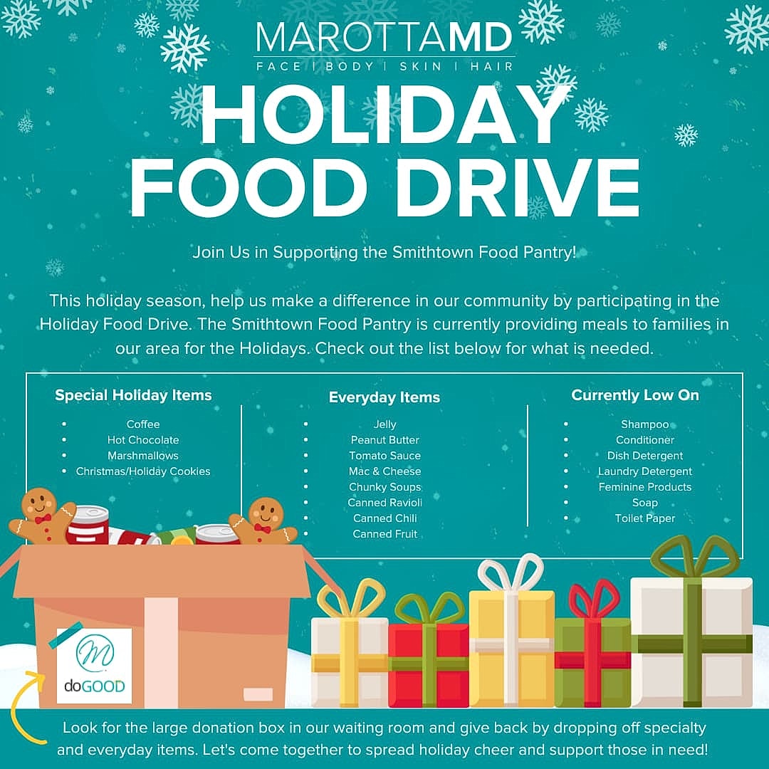 Holiday food drive supporting Smithtown Food Pantry.