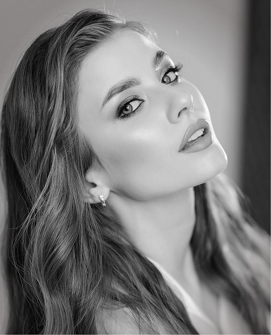 Black and white portrait of a woman.