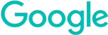 Google logo in teal lettering on black background.